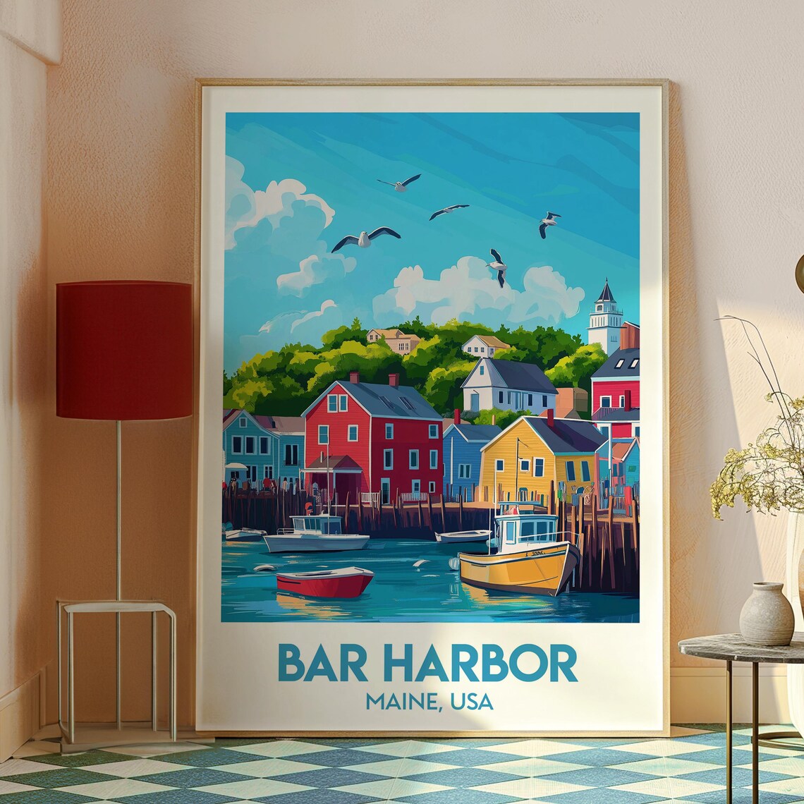 Bar Harbor Maine USA Fishing Harbor Vintage Style Travel Poster - Image 2