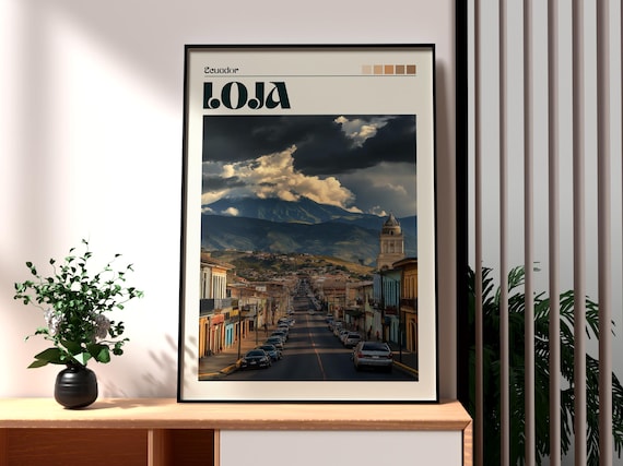 Loja Ecuador Mountain City Church Tower Dramatic Clouds Travel Poster