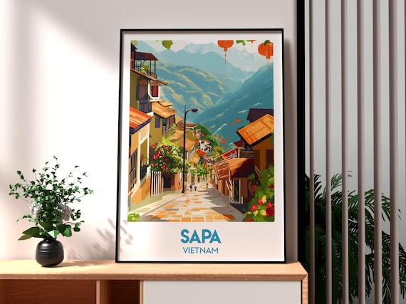 Sapa Vietnam Lantern Street Mountain Valley Old Town Travel Poster