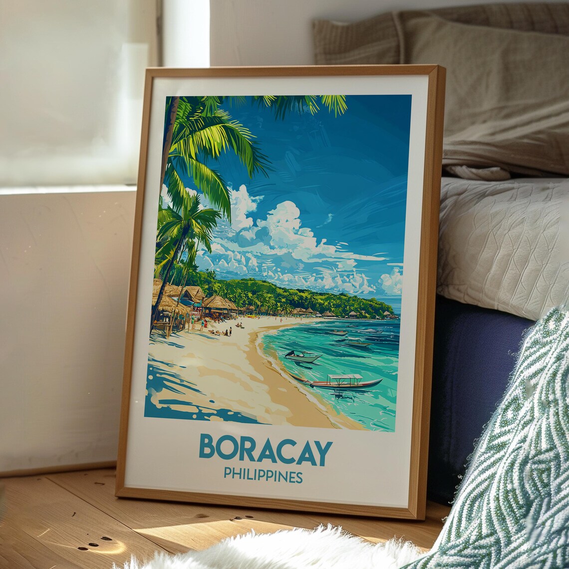 Boracay Philippines White Sand Beach Palm Retro Travel Poster - Image 3