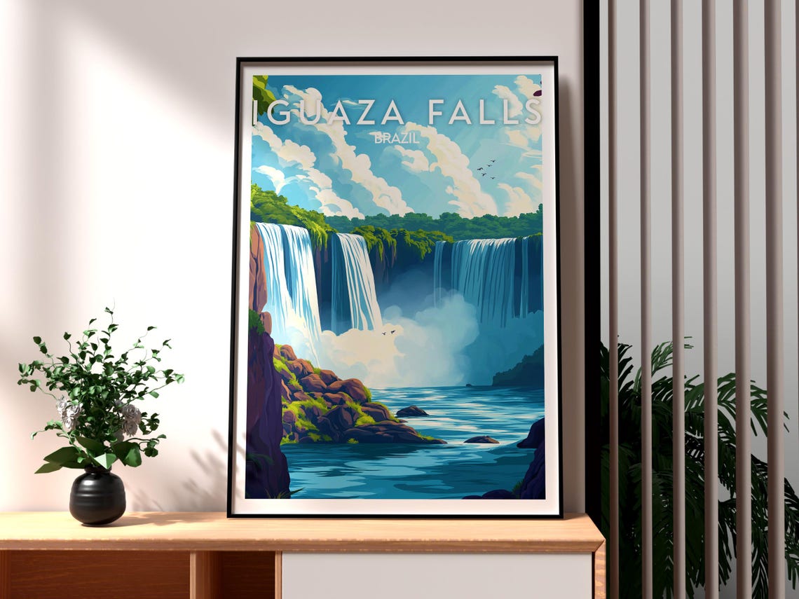 Iguaza Falls Print Iguaza Falls Wall Art Argentina Travel Poster Travel Wall Art Brazil Travel Poster South America Travel Art - Image 3