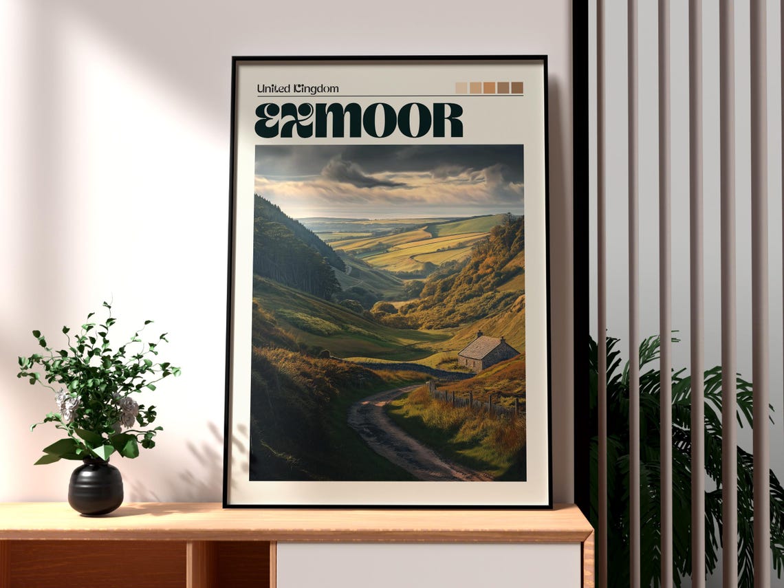 Exmoor United Kingdom Rolling Green Valley Cottage Path Poster