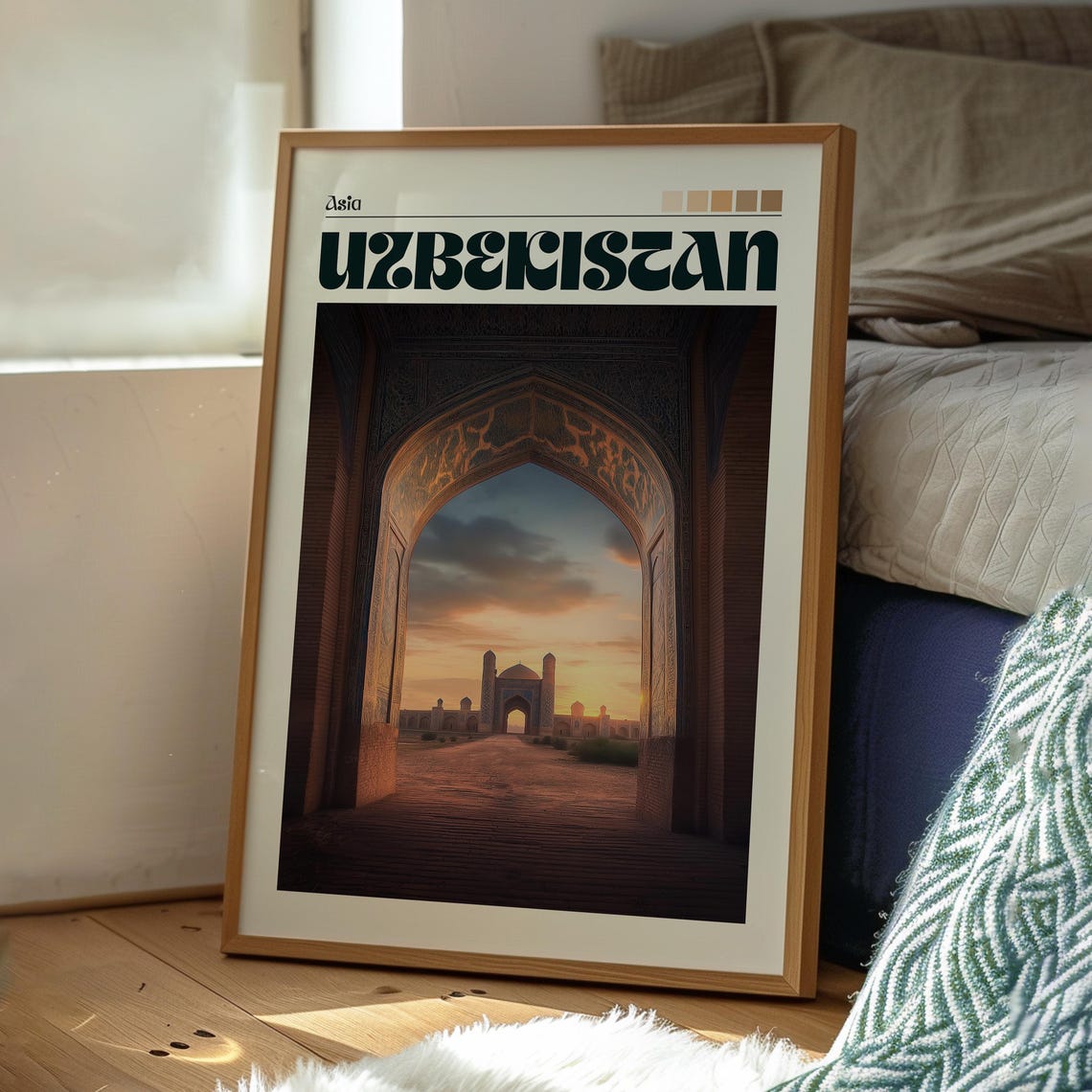 Uzbekistan Islamic Archway Domed Mosque Sunset View Art Poster - Image 3