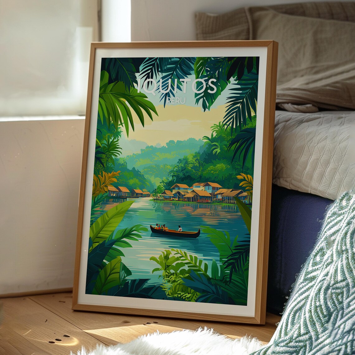 Iquitos Peru Amazon River Jungle Canoe Stilt Village Vintage Travel Poster - Image 3