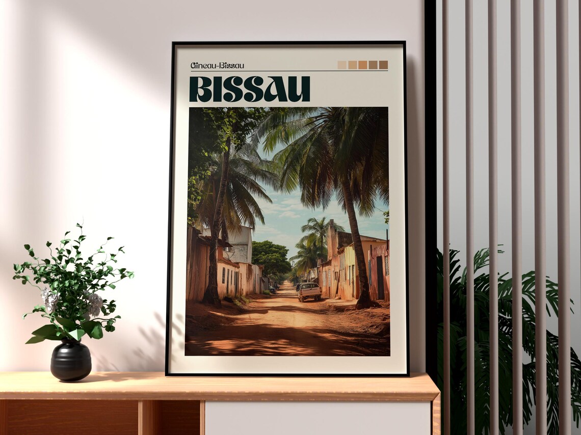 Bissau Guinea Bissau Palm Lined Street Vintage Photo Travel Poster