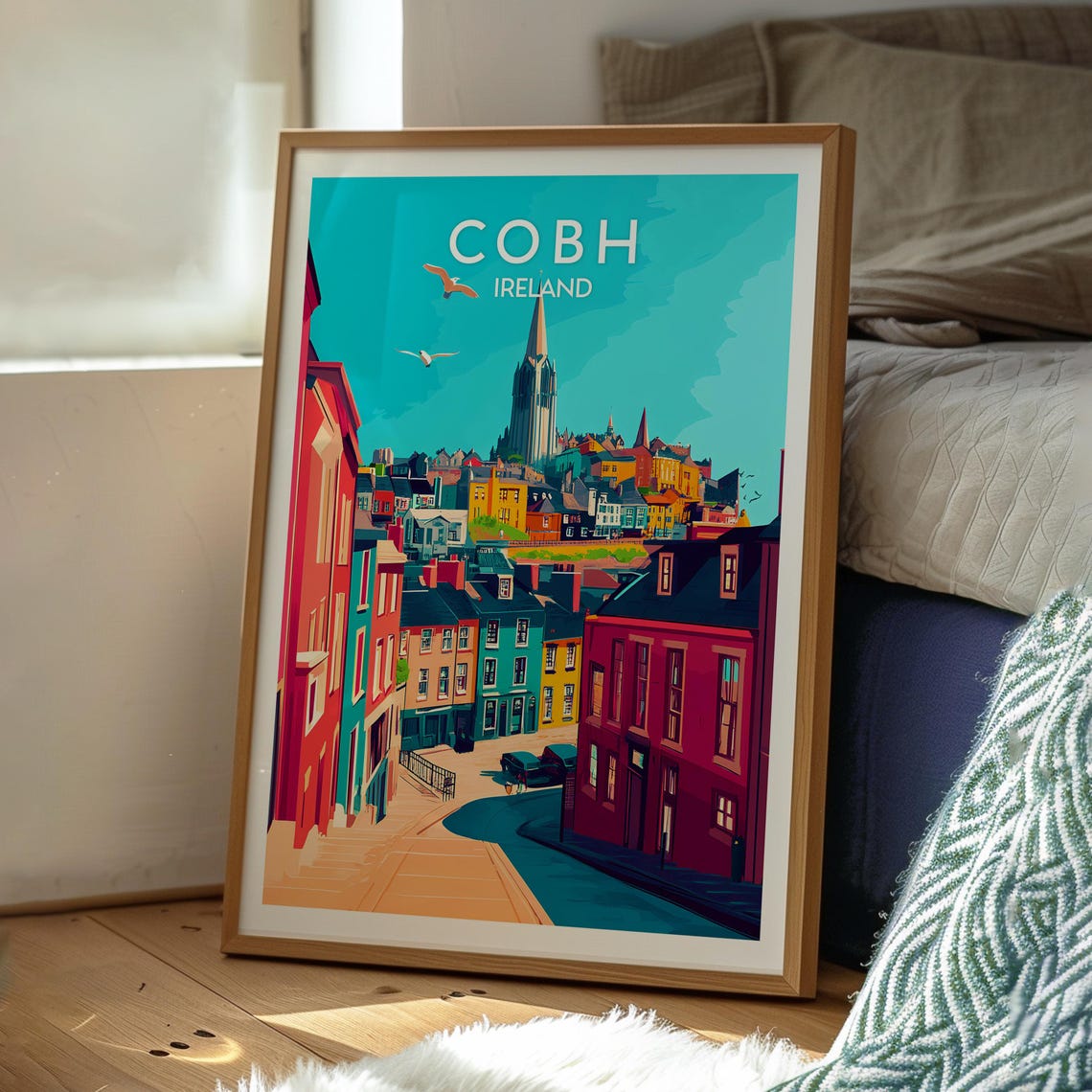 Cobh Ireland Colorful Harbour Town Cathedral Hill Travel Poster - Image 3