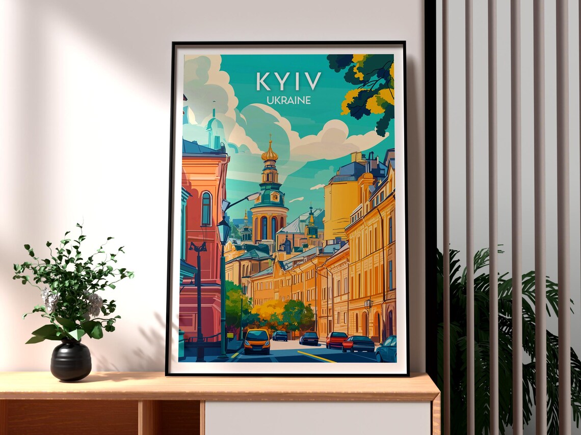 Kyiv Ukraine Golden Dome Church Historic Street City Travel Poster