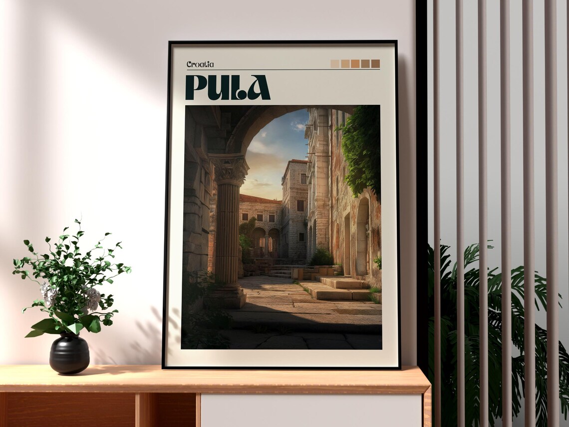 Pula Croatia Roman Arch Ancient Stone Street Retro Travel Poster