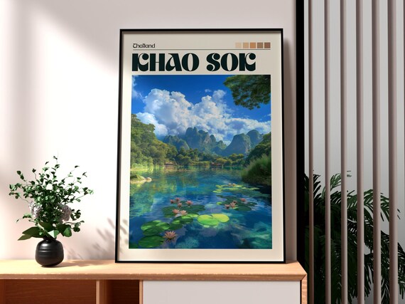 Khao Sok Thailand Emerald Lake Lilies Karst Mountains Nature Poster
