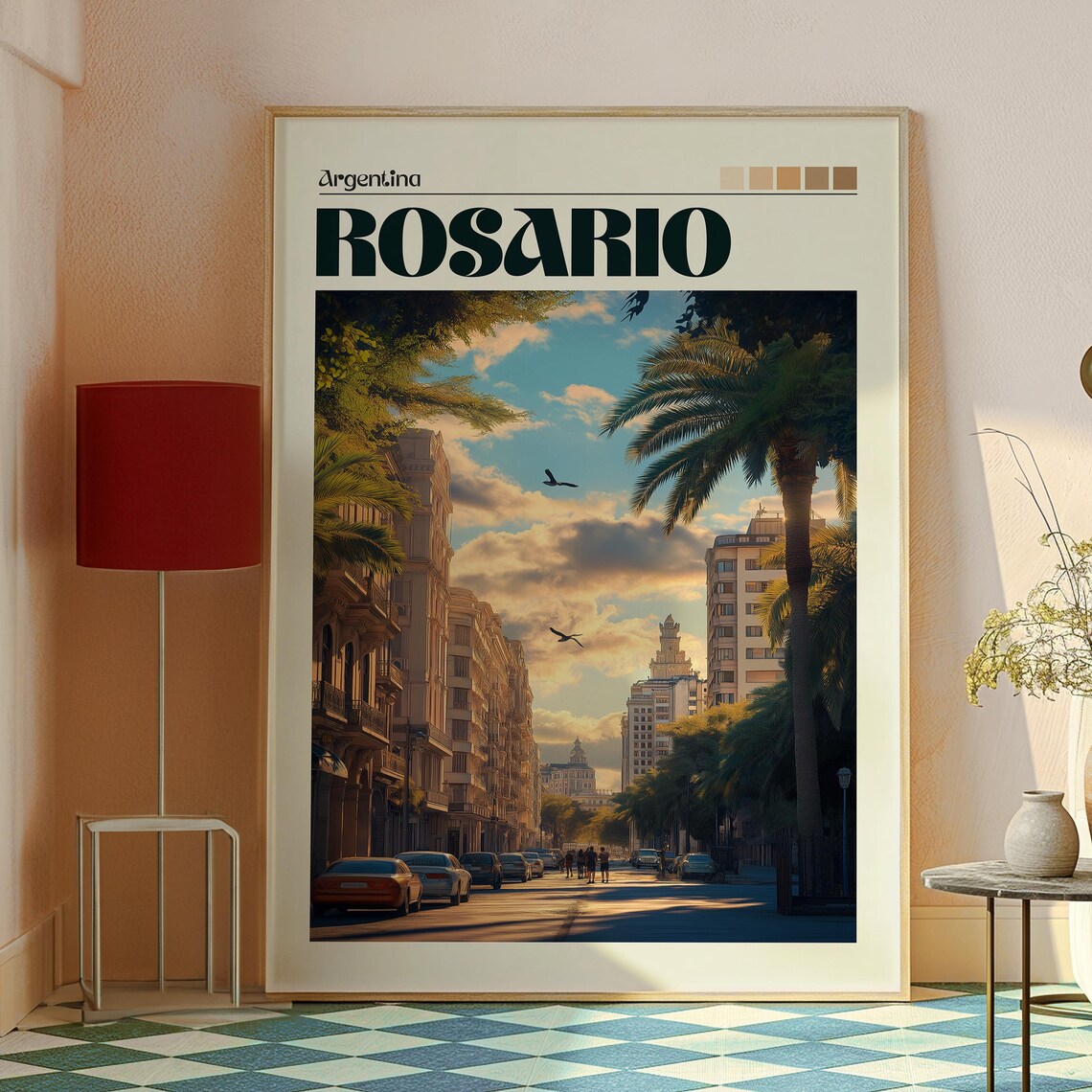 Rosario Argentina Palm Avenue Golden Sunset Retro Travel Poster - Image 2
