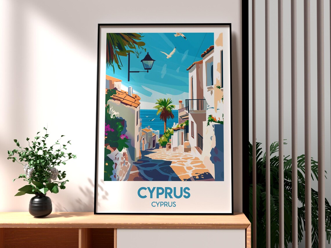Cyprus Coastal Old Town Mediterranean Sea View Travel Poster - Image 3
