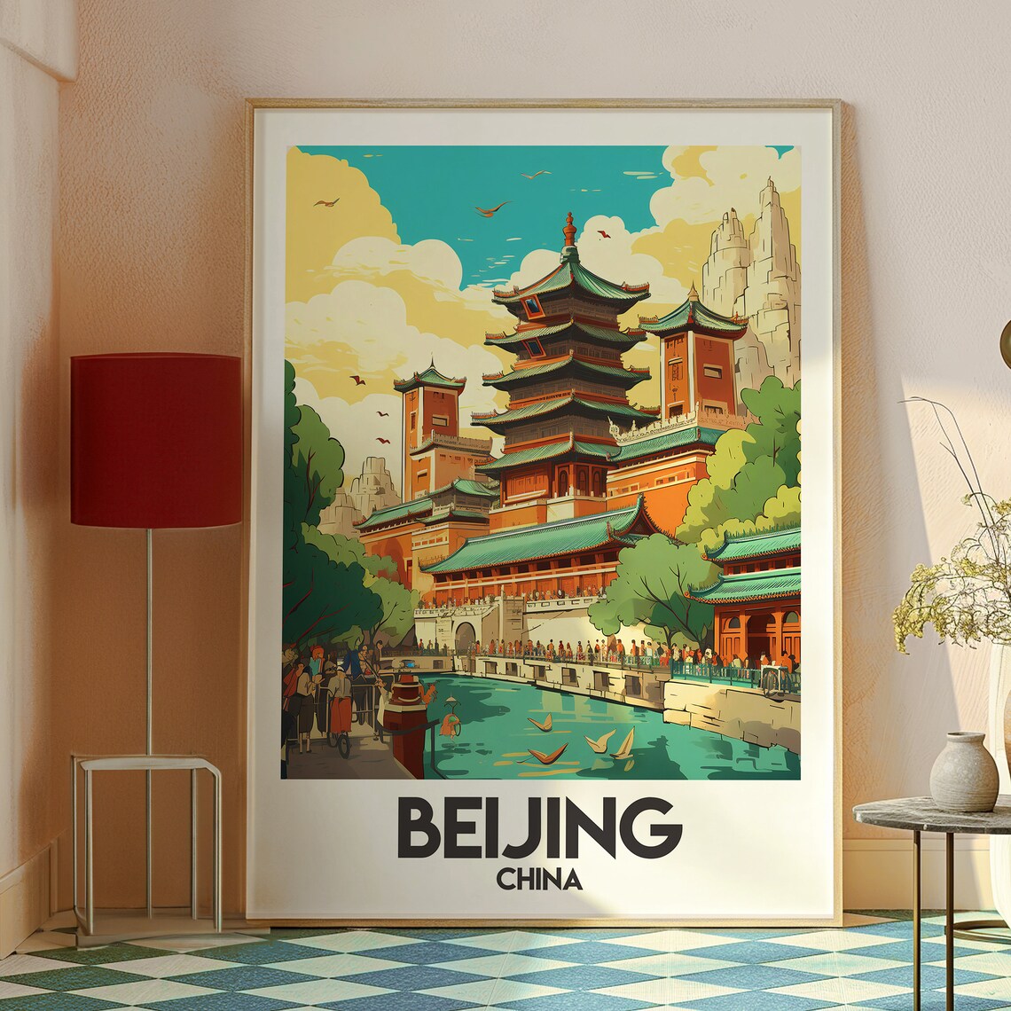 Beijing China Imperial Pagoda Canal Ancient Temple Travel Poster - Image 2