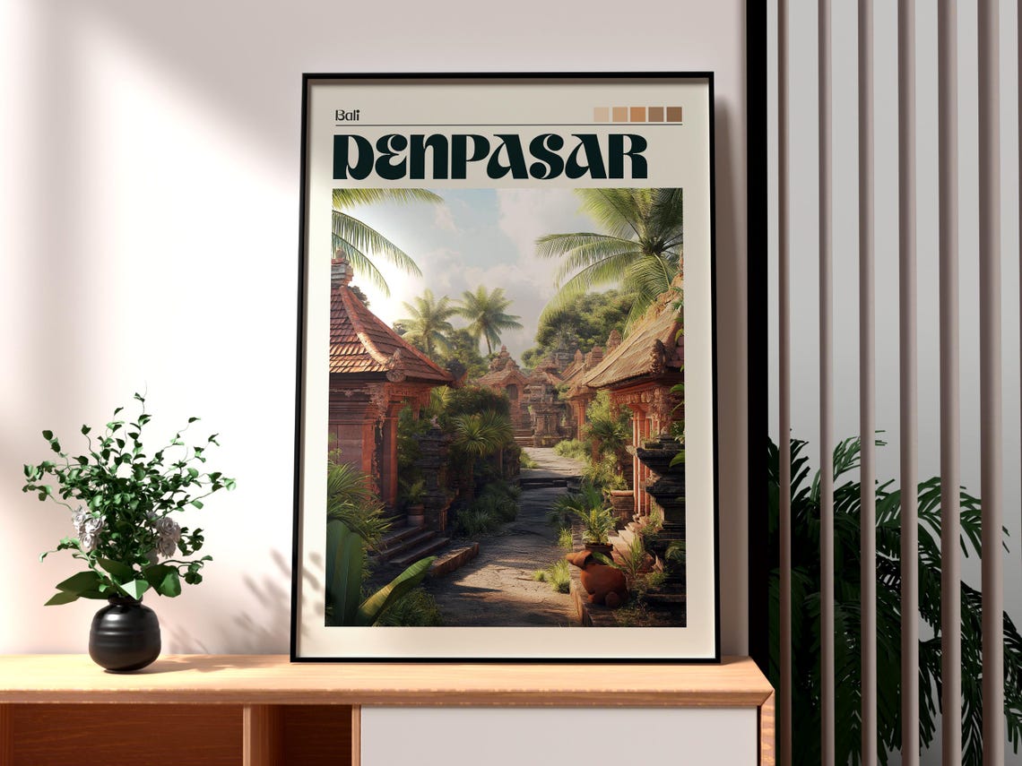 Denpasar Travel Print Bali Wall Art Beach Poster Indonesia Backpacking Gift For Traveller