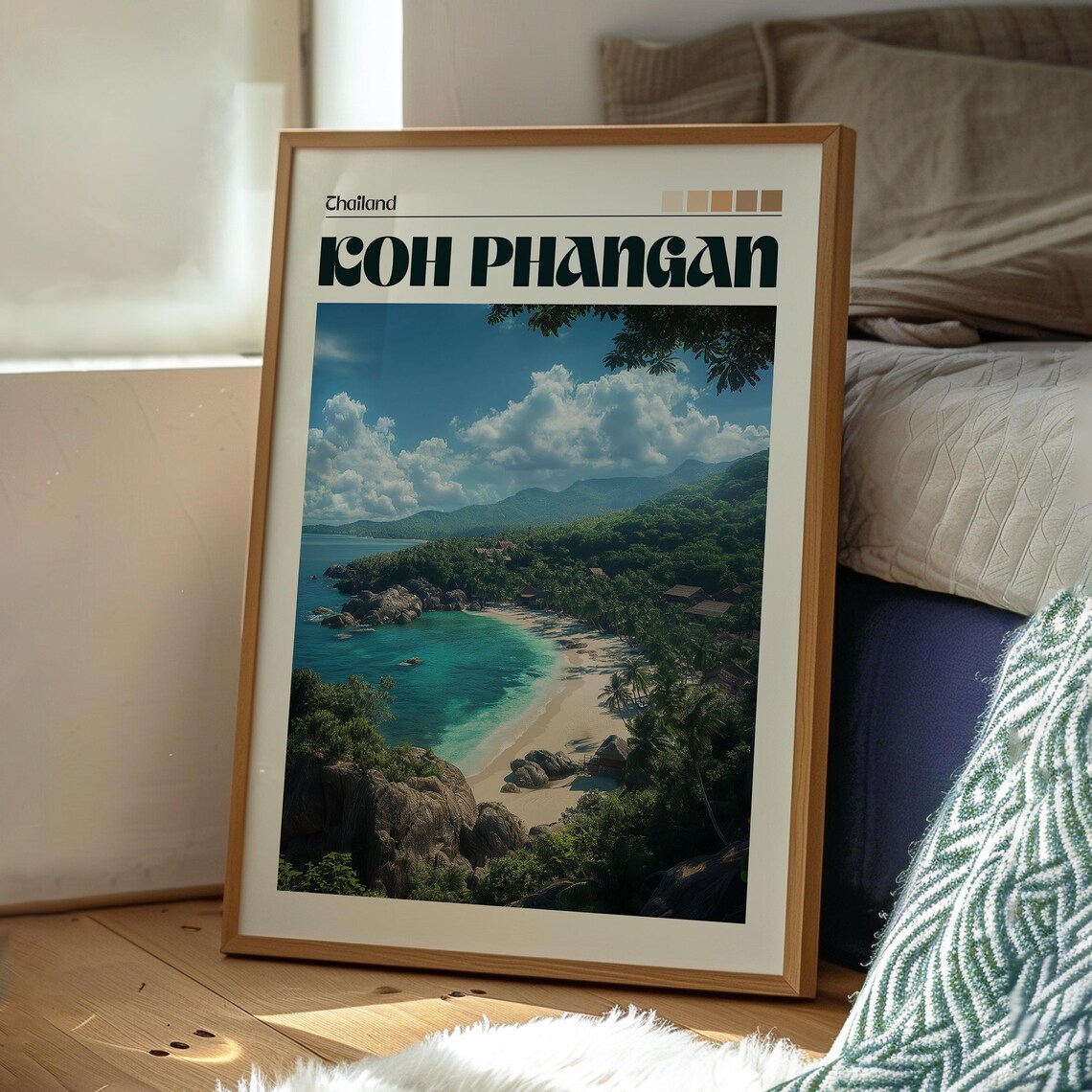 Koh Phangan Thailand Tropical Bay Palm Beach Aerial Travel Poster - Image 3