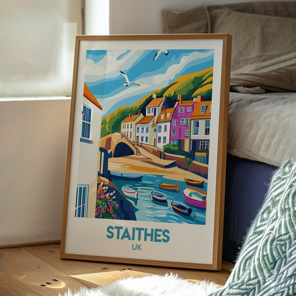 Staithes UK Fishing Village Colorful Harbor Boats Travel Poster - Image 3