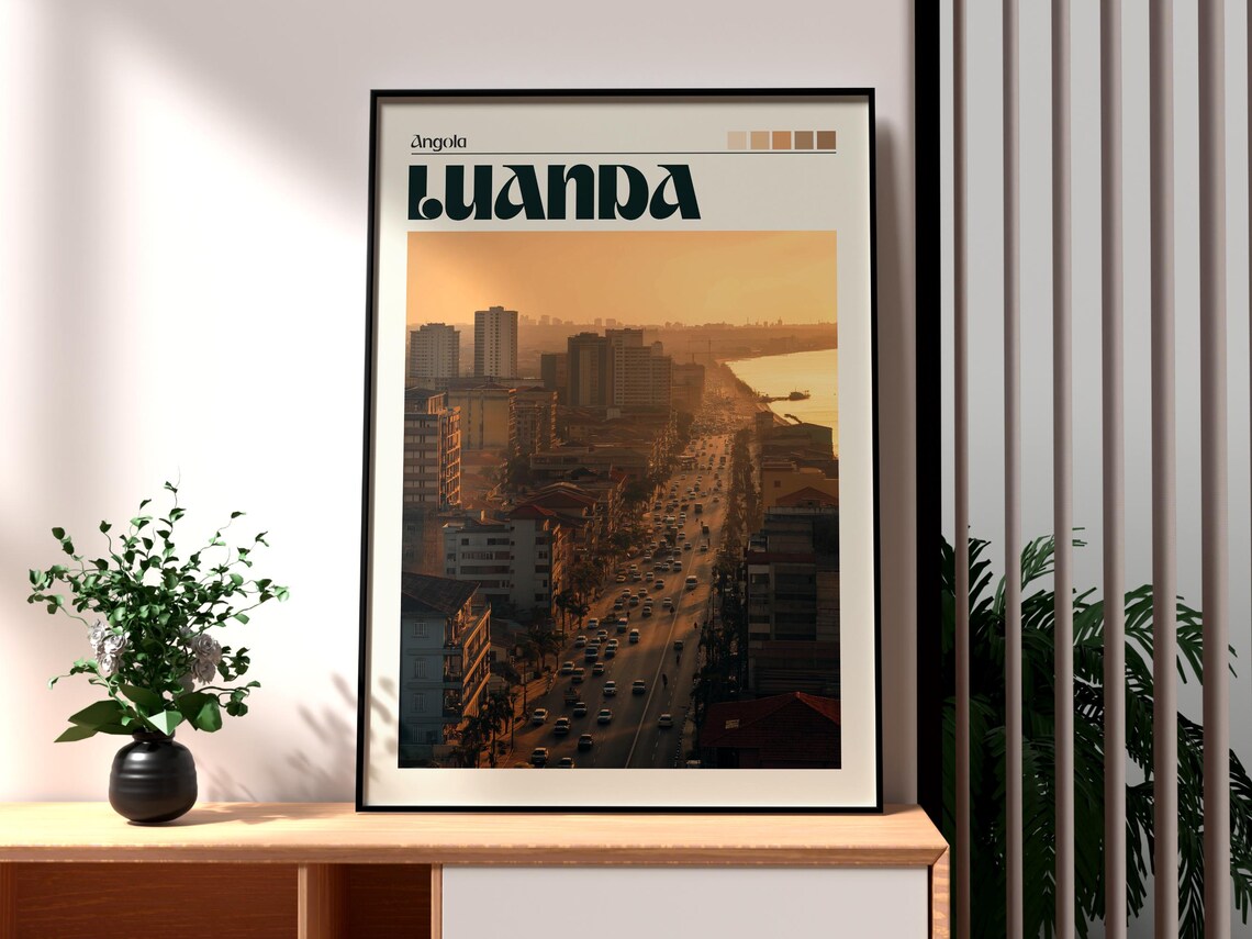 Luanda Angola Golden Sunset City Skyline Coastal Avenue Poster