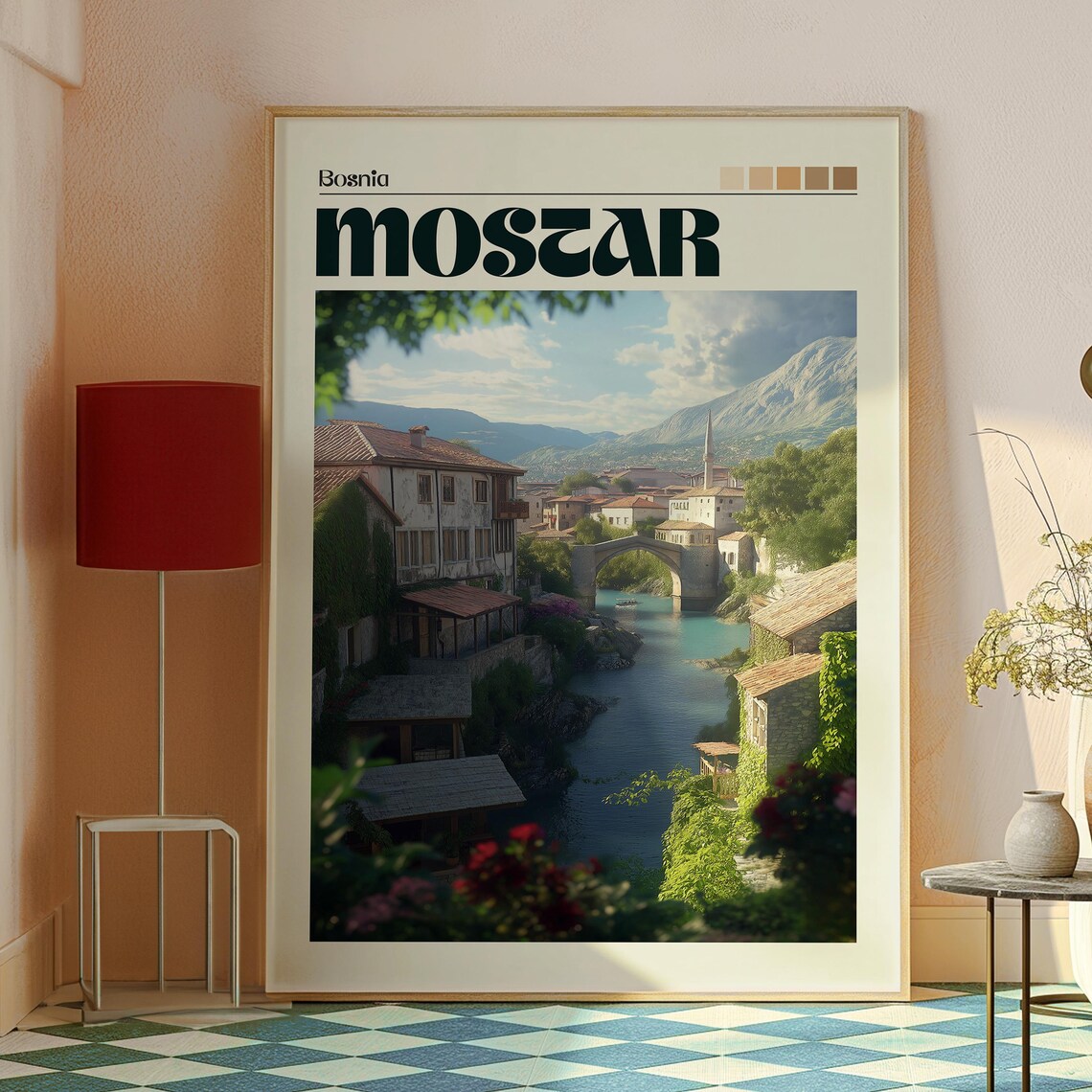 Mostar Bosnia Stari Most Bridge Neretva River Old Town Travel Poster - Image 2