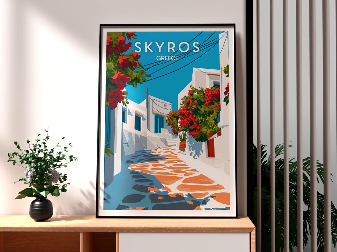Skyros Greece Travel Poster, Greek Island Wall Art