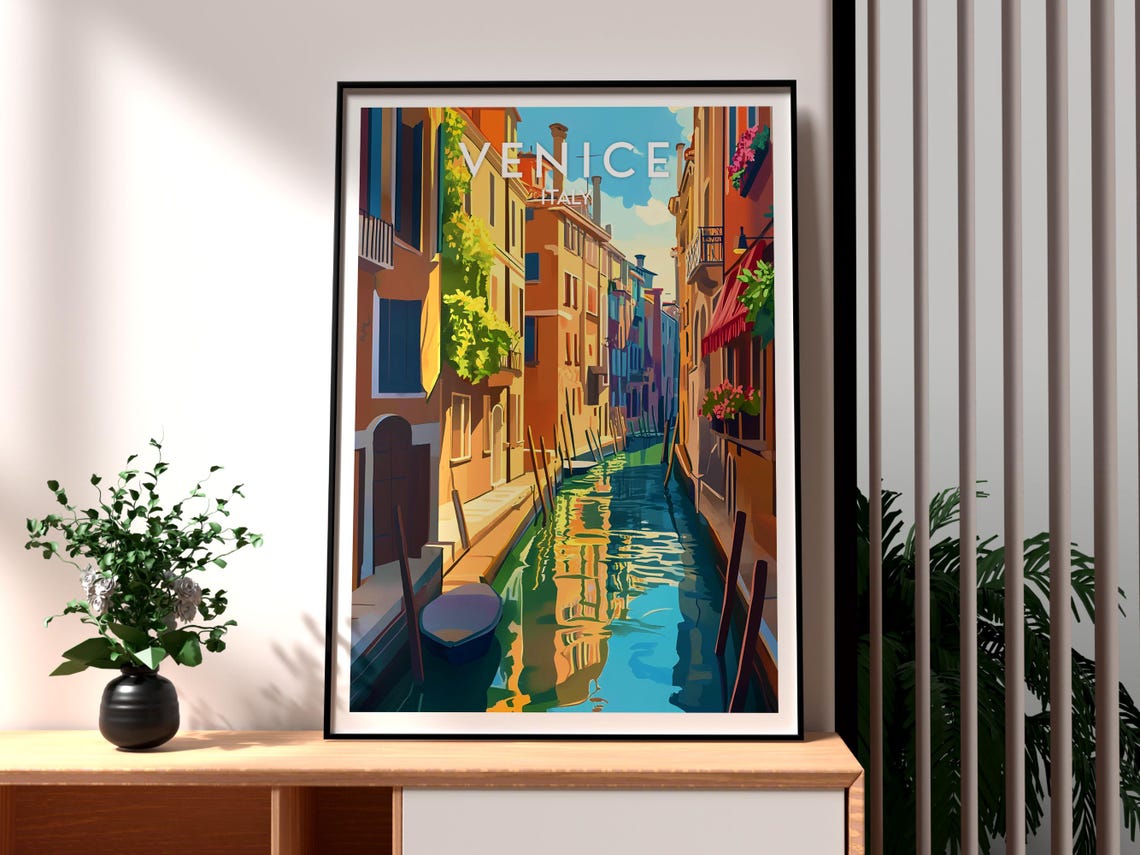 Venice Italy Canal Travel Poster, Wall Art Print