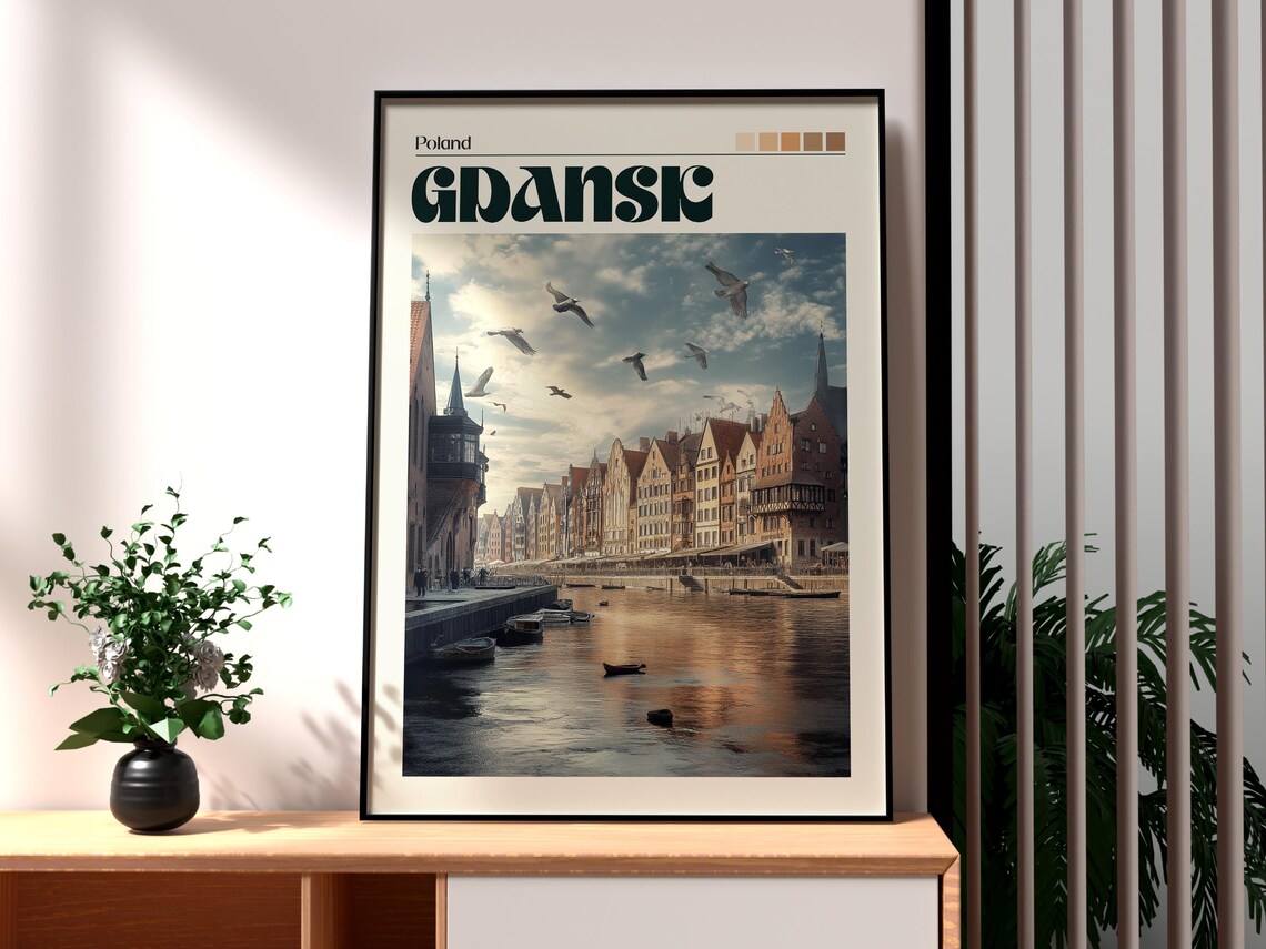 Gdansk Poland Riverside With Historic Merchant Houses Travel Poster