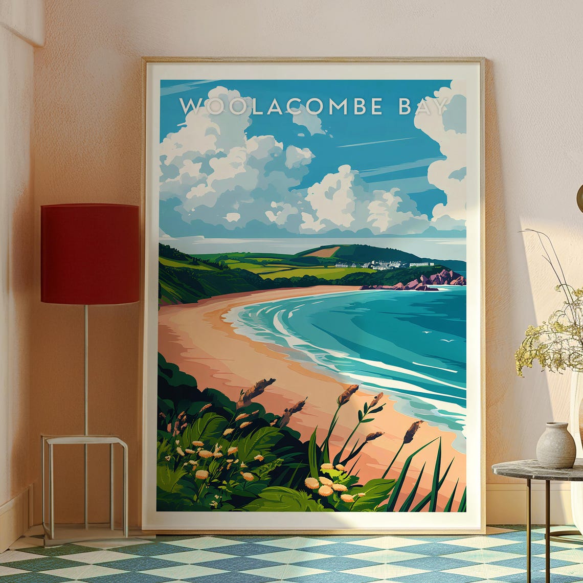 Woolacombe Bay England Sandy Beach Coast Illustrated Travel Poster - Image 2