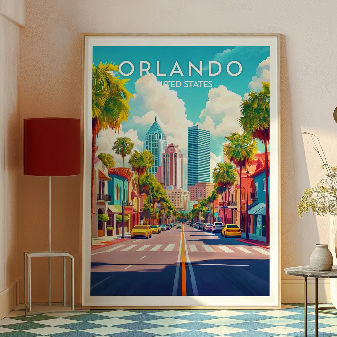 Orlando Florida Palm Lined Downtown Skyline Boulevard Poster - Image 2