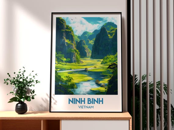 Ninh Binh Print Vietnam Wall Art Poster Travel Backpacking Mountains Viet