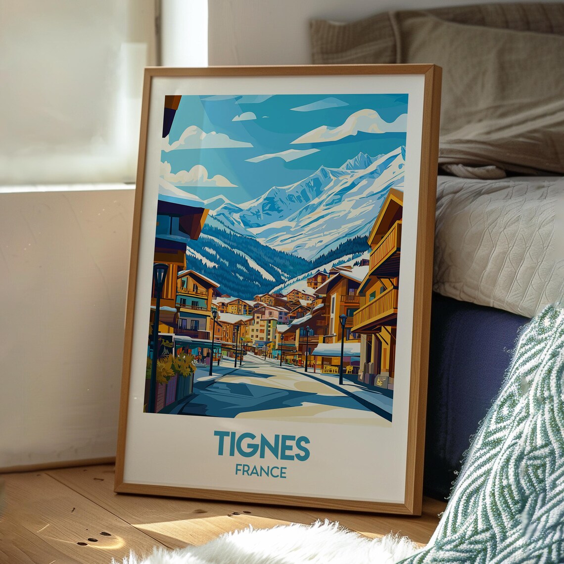 Tignes France Snowy Mountain Village Winter Ski Travel Poster - Image 3