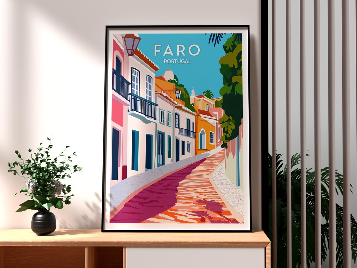 Faro Portugal Retro Travel Poster Algarve Old Town Street Art