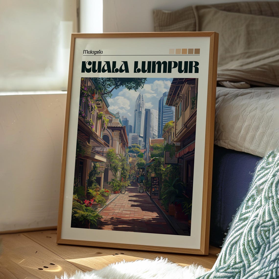 Kuala Lumpur Malaysia Old Shophouse Street Skyscraper Skyline Poster - Image 3