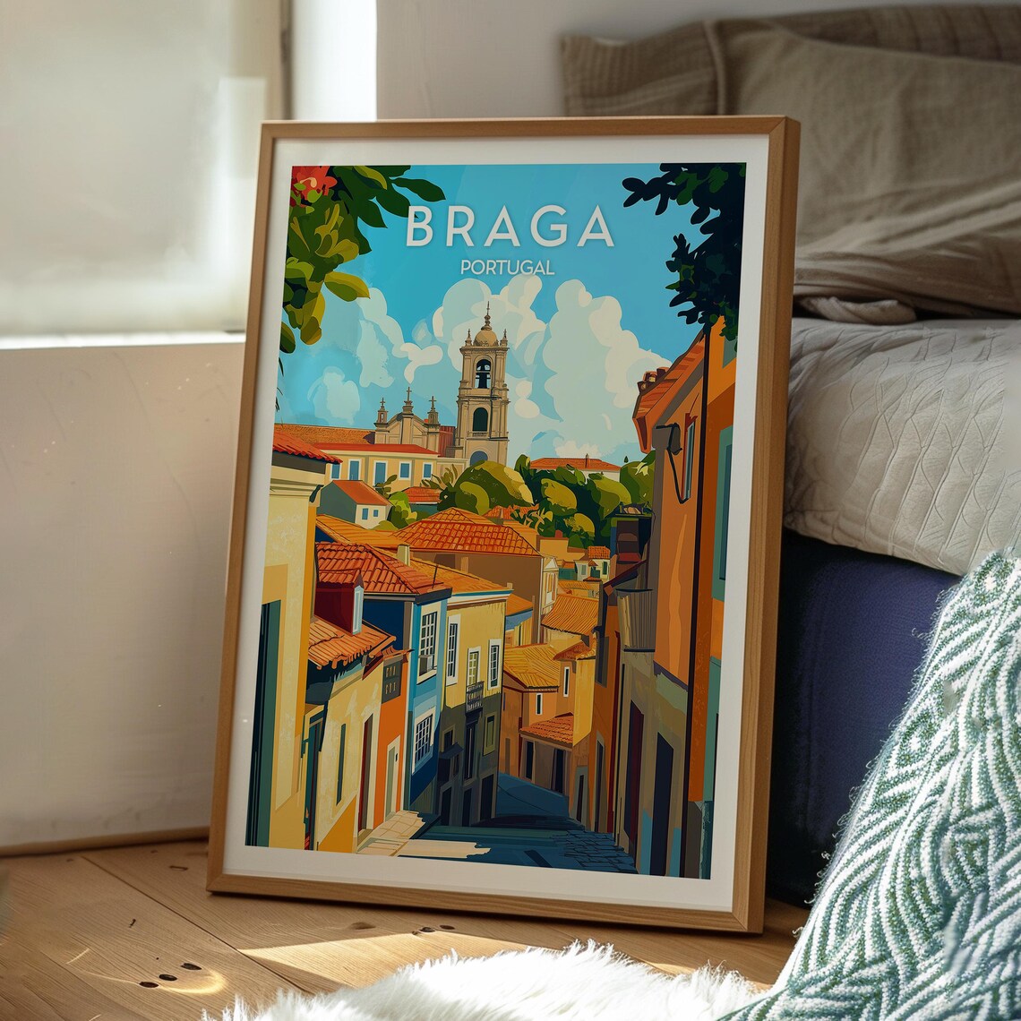 Braga Portugal Historic Old Town Baroque Church Tower Travel Poster - Image 3