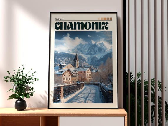 Chamonix Print Mount Blanc Wall Art The Alpes Travel France Skiing Poster French Alps