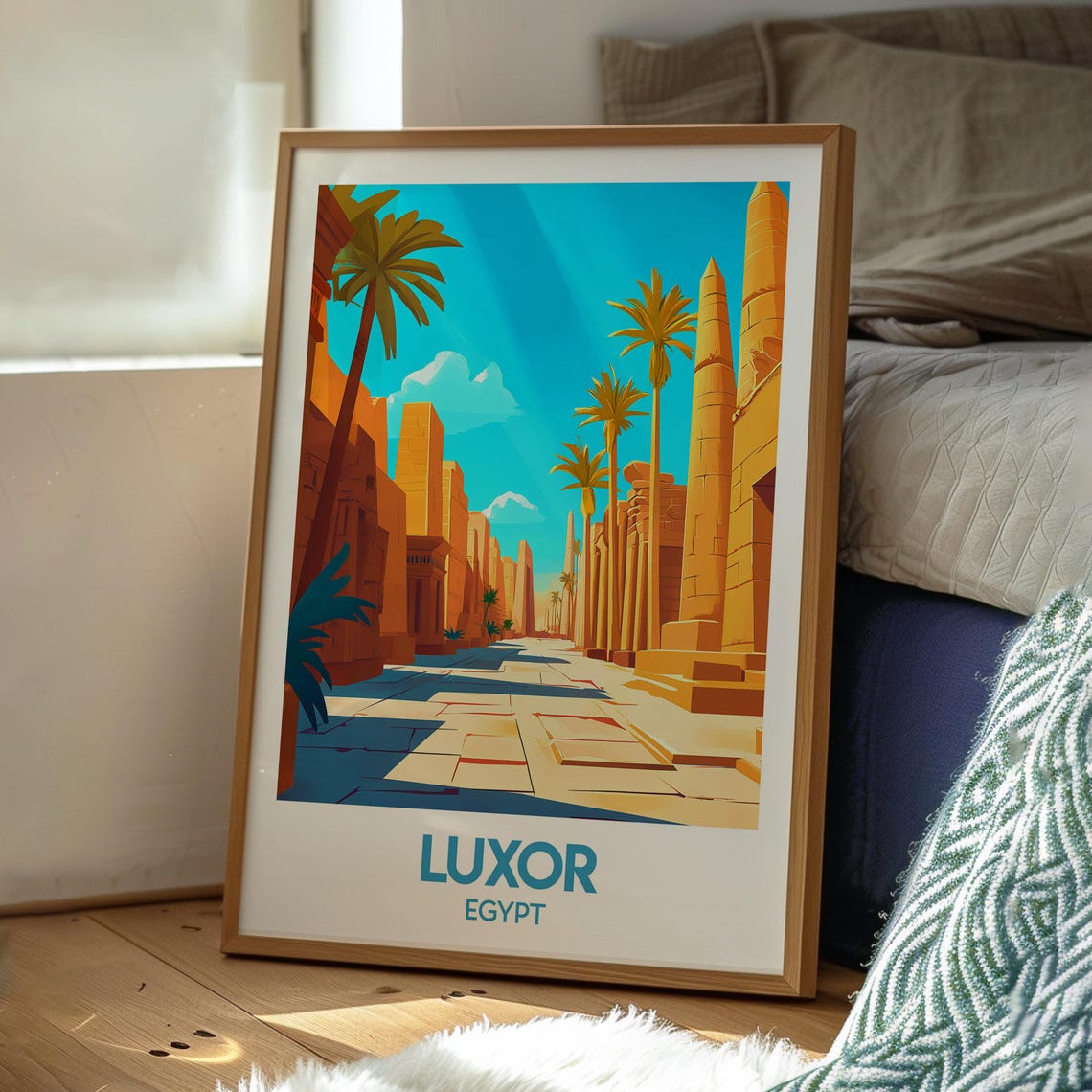 Luxor Egypt Ancient Temple Avenue Palm Trees Ruins Travel Poster - Image 3