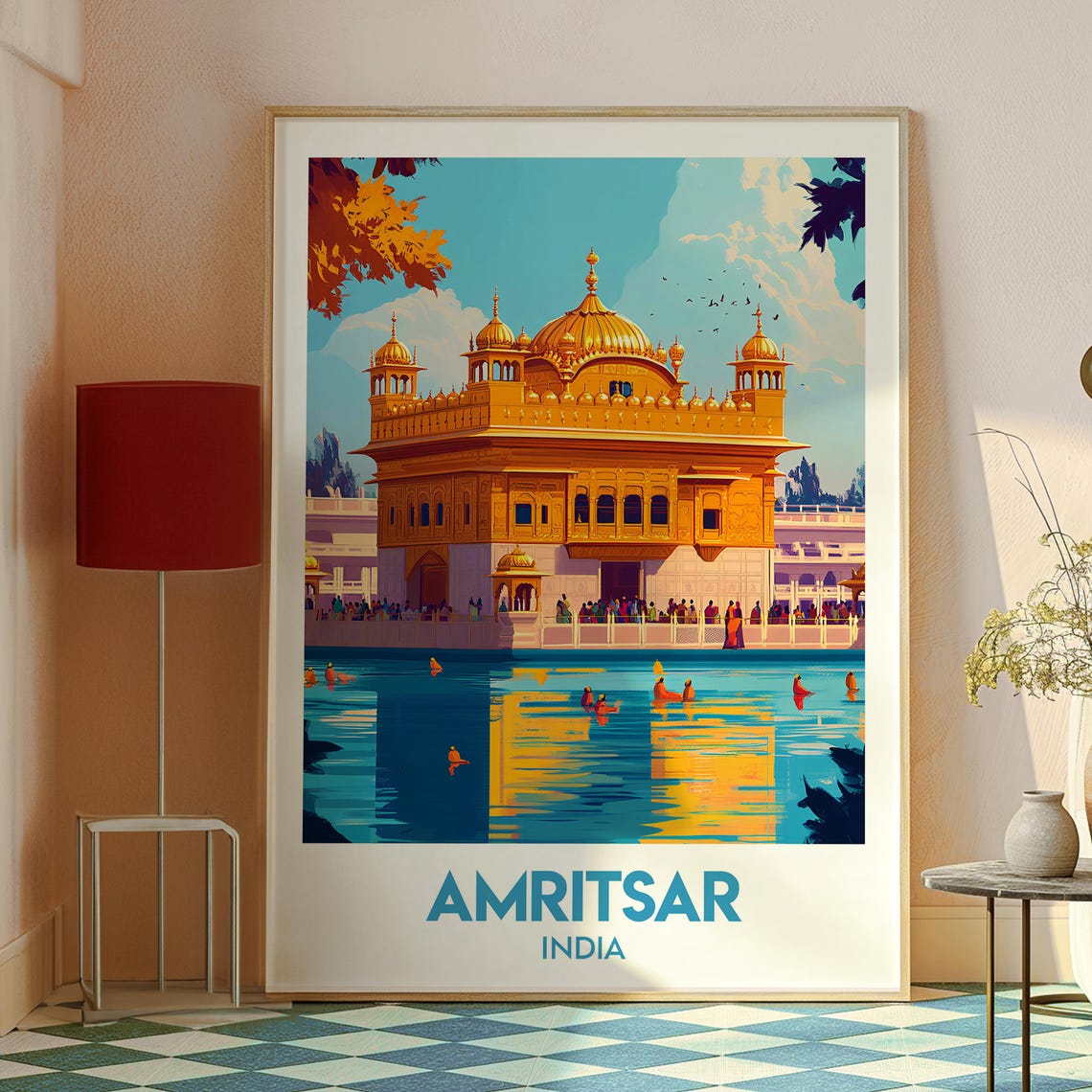 Amritsar India Golden Temple Reflection Sacred Pool View Poster - Image 2