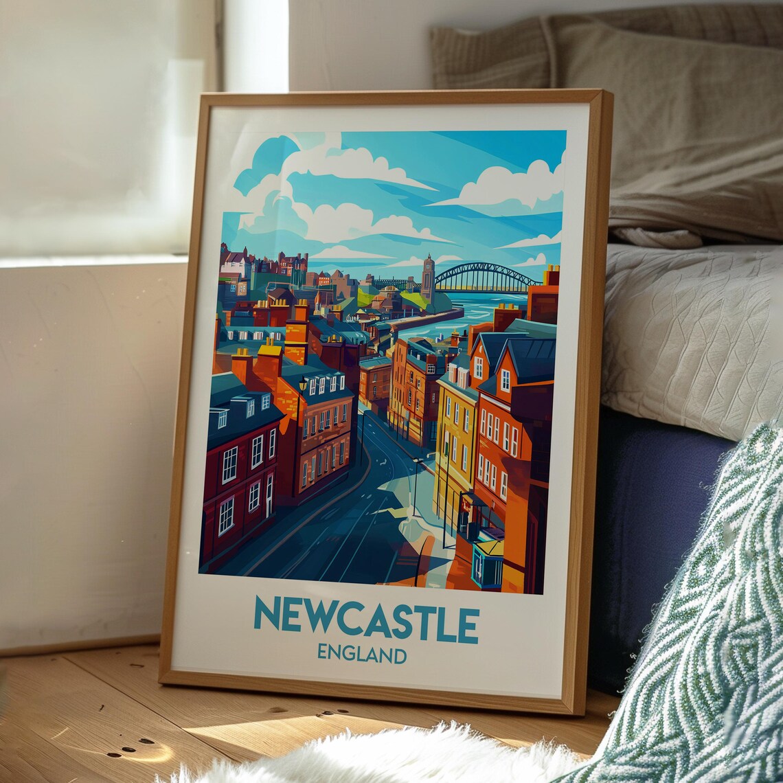 Newcastle England Historic City Streets Urban Skyline Travel Poster - Image 3