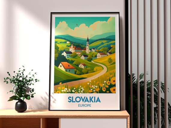 Slovakia Europe Rolling Hills Village Church Countryside Poster