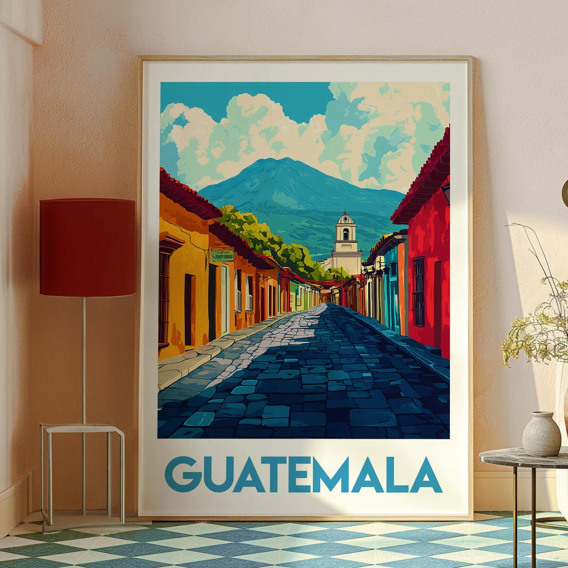 Guatemala Lake Atitlan Travel Poster, Volcano Landscape - Image 2