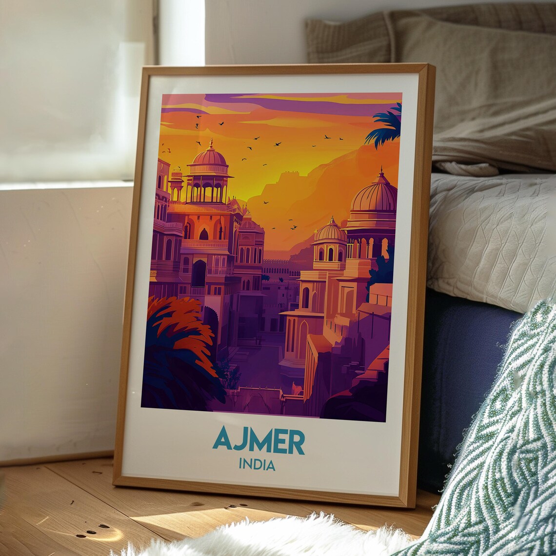 Ajmer India Golden Sunset Palace Domes and Minarets Travel Poster - Image 3