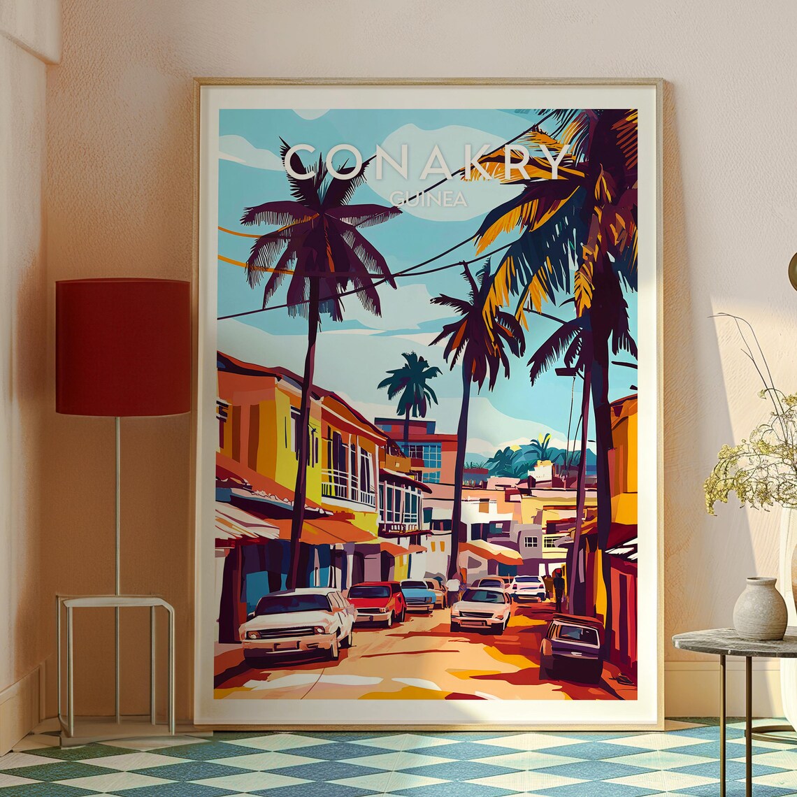 Conakry Guinea West Africa Palm Lined City Street Retro Travel Poster - Image 2