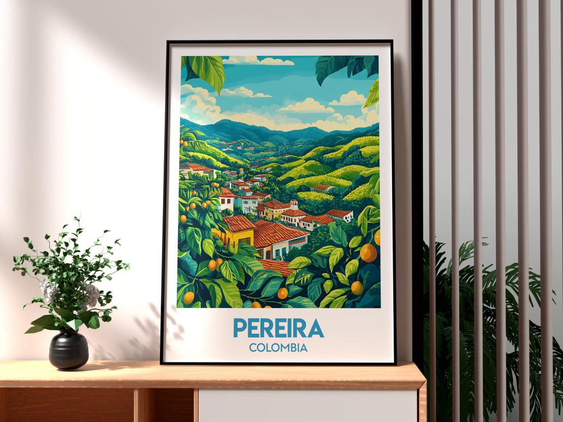 Pereira Poster Colombia Coffee Travel Print Wall Art Backpacking South America