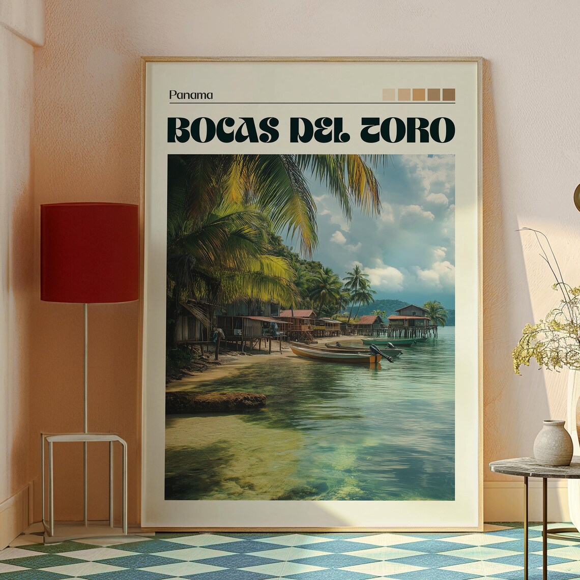 Bocas del Toro Panama Palm Beach Stilt House Bay Travel Poster - Image 2