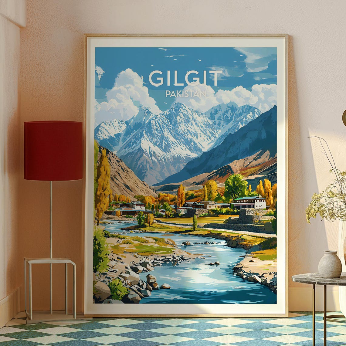 Gilgit Pakistan Snowcapped Mountains River Valley Village Poster - Image 2