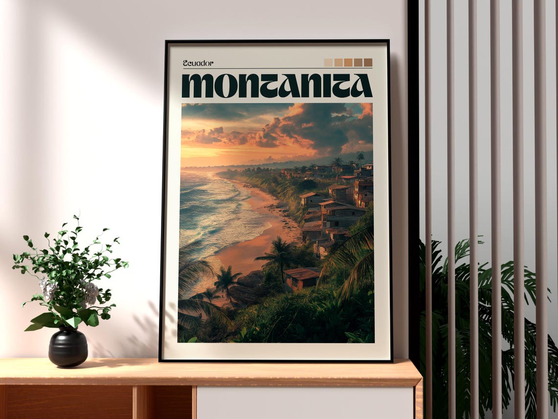 Montanita Poster Ecuador Art Travel Print Wall Backpacking South America
