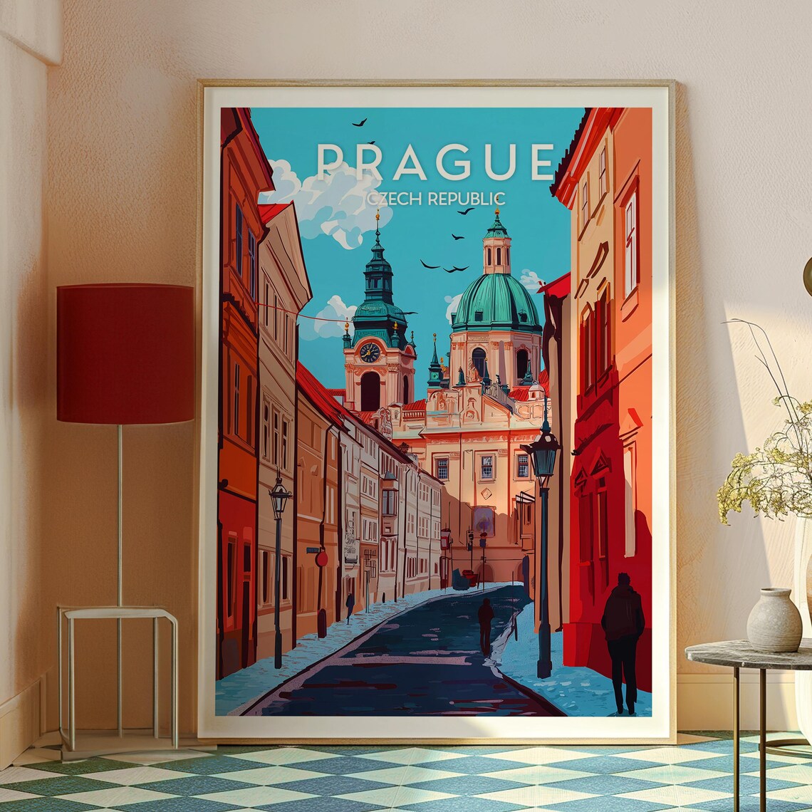 Prague Czech Republic Baroque Church Street Sunny Travel Poster - Image 2
