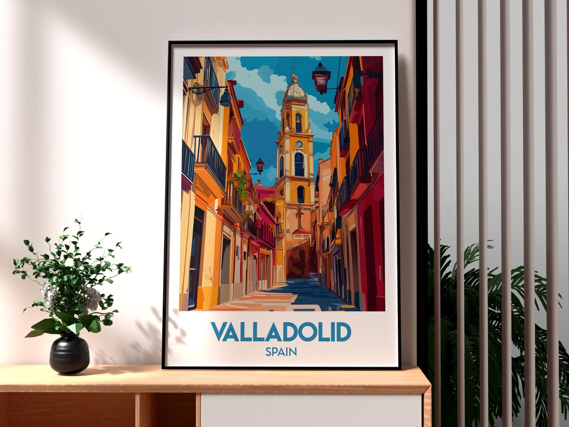 Valladolid Spain Historic Bell Tower Colorful Old Town Street Poster
