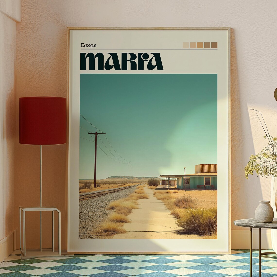 Marfa Texas Desert Road Railway Americana Landscape Art Poster - Image 2