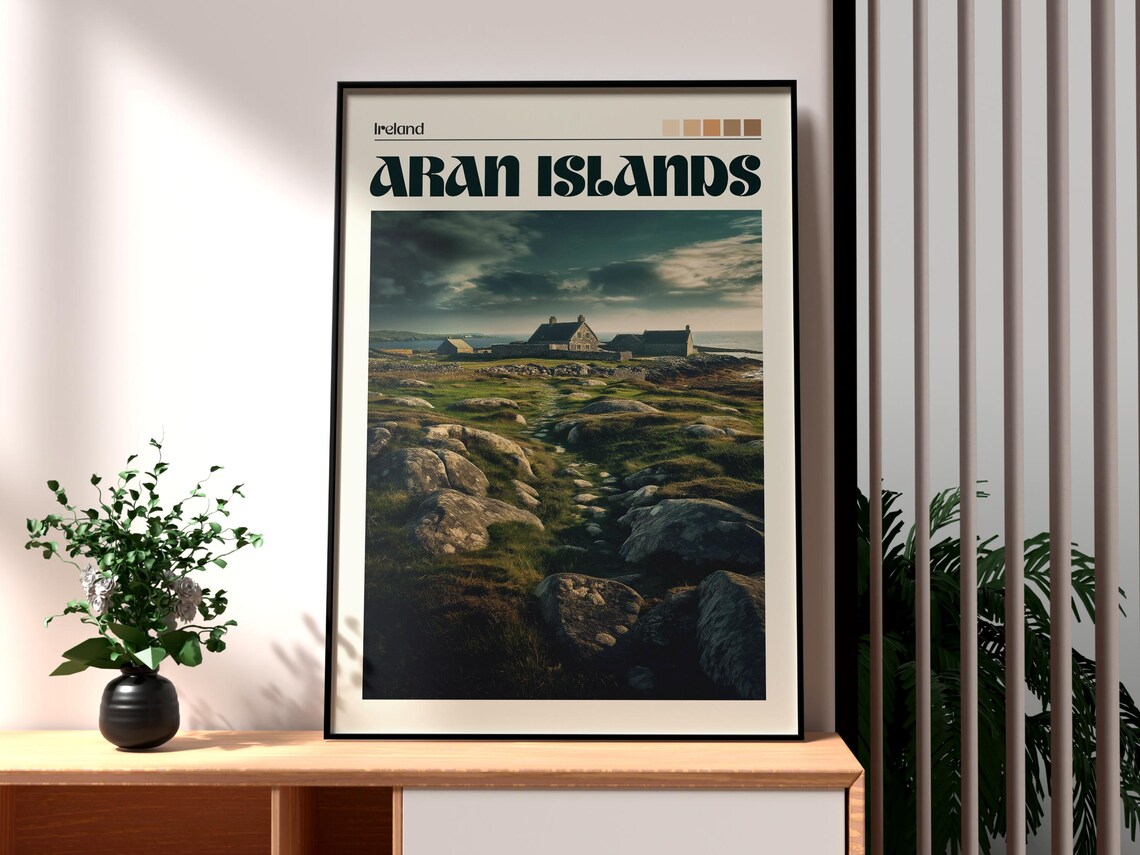 Aran Islands Ireland Stone Cottage Moor Vintage Travel Poster
