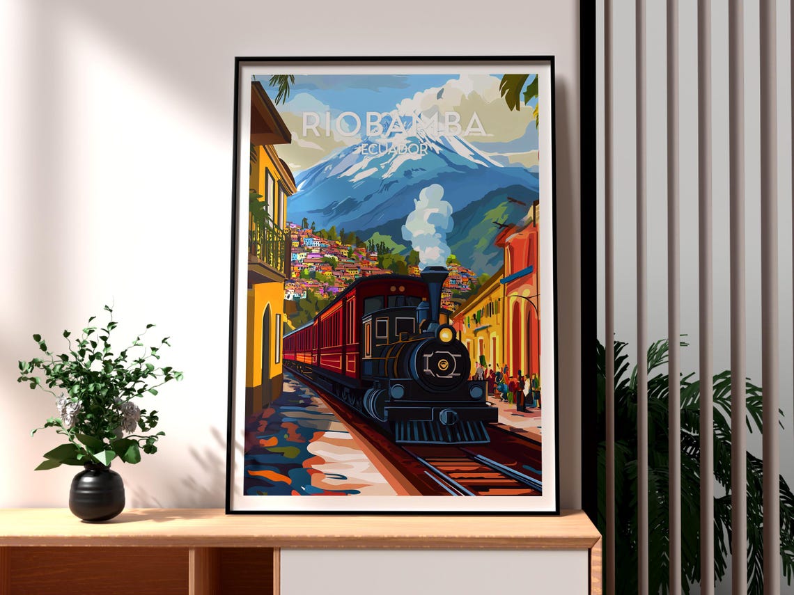 Riobamba Ecuador Andes Steam Train Mountain Town Travel Poster