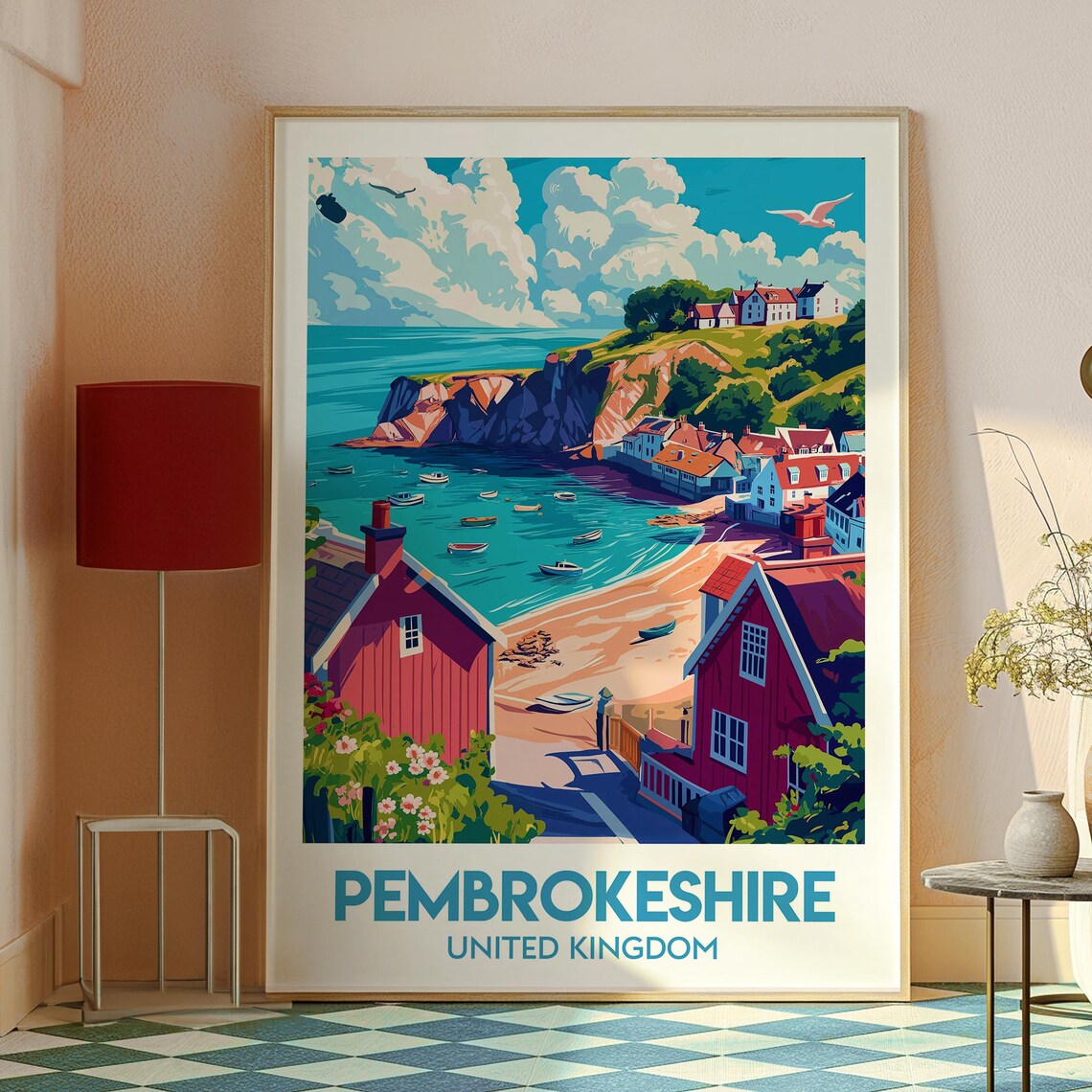 Pembrokeshire Coastal Village Beach Cove Wales Travel Poster - Image 3