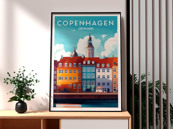 Copenhagen Denmark Nyhavn Colorful Harbor Houses Waterfront Travel Poster